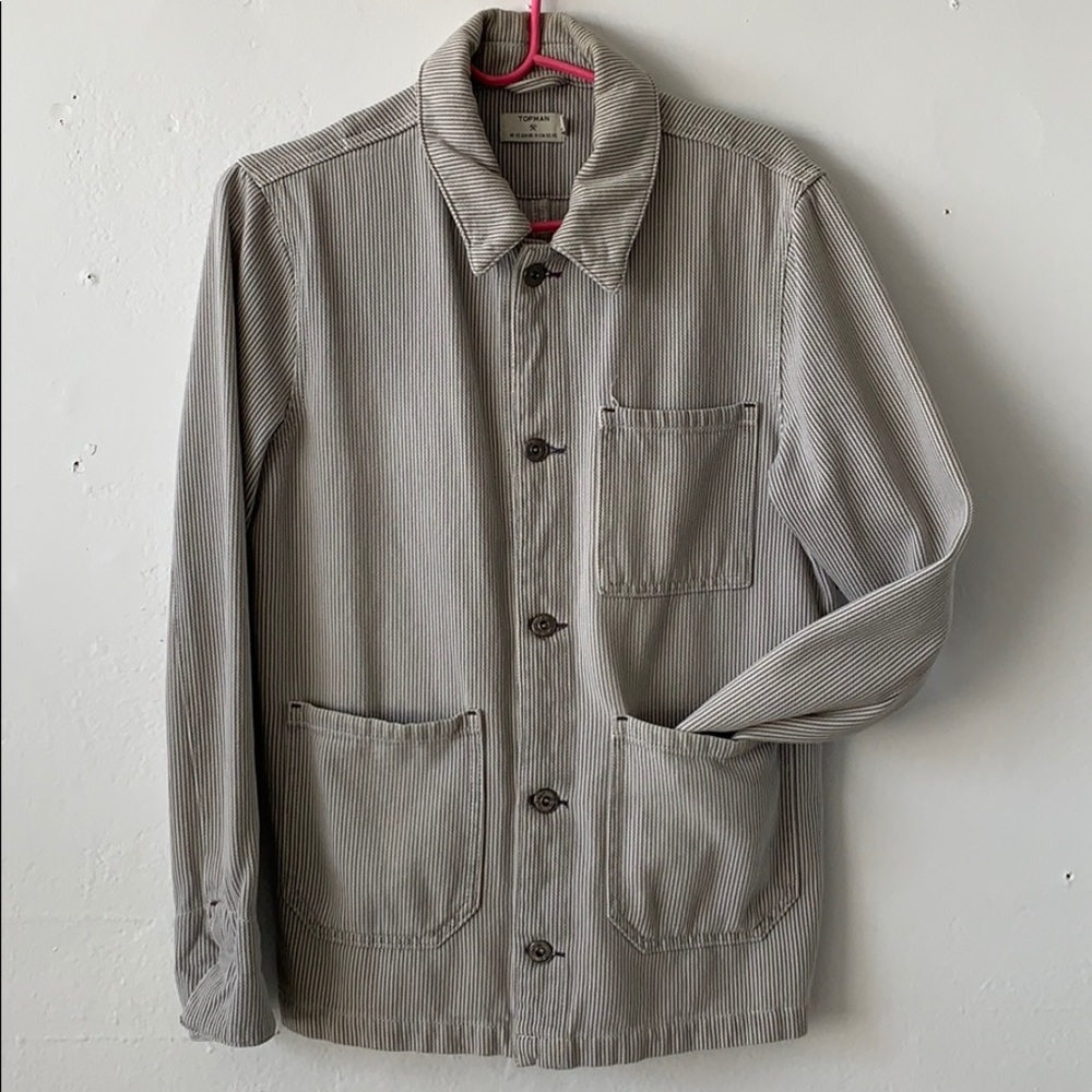 TOPMAN grey white stripe chore jacket